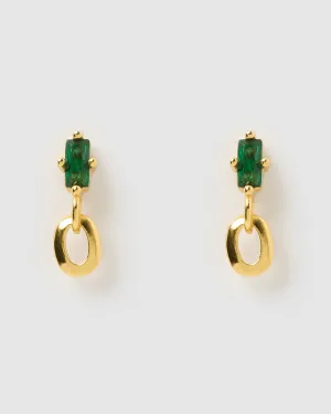 Izoa Spencer Stud Earrings Gold Green