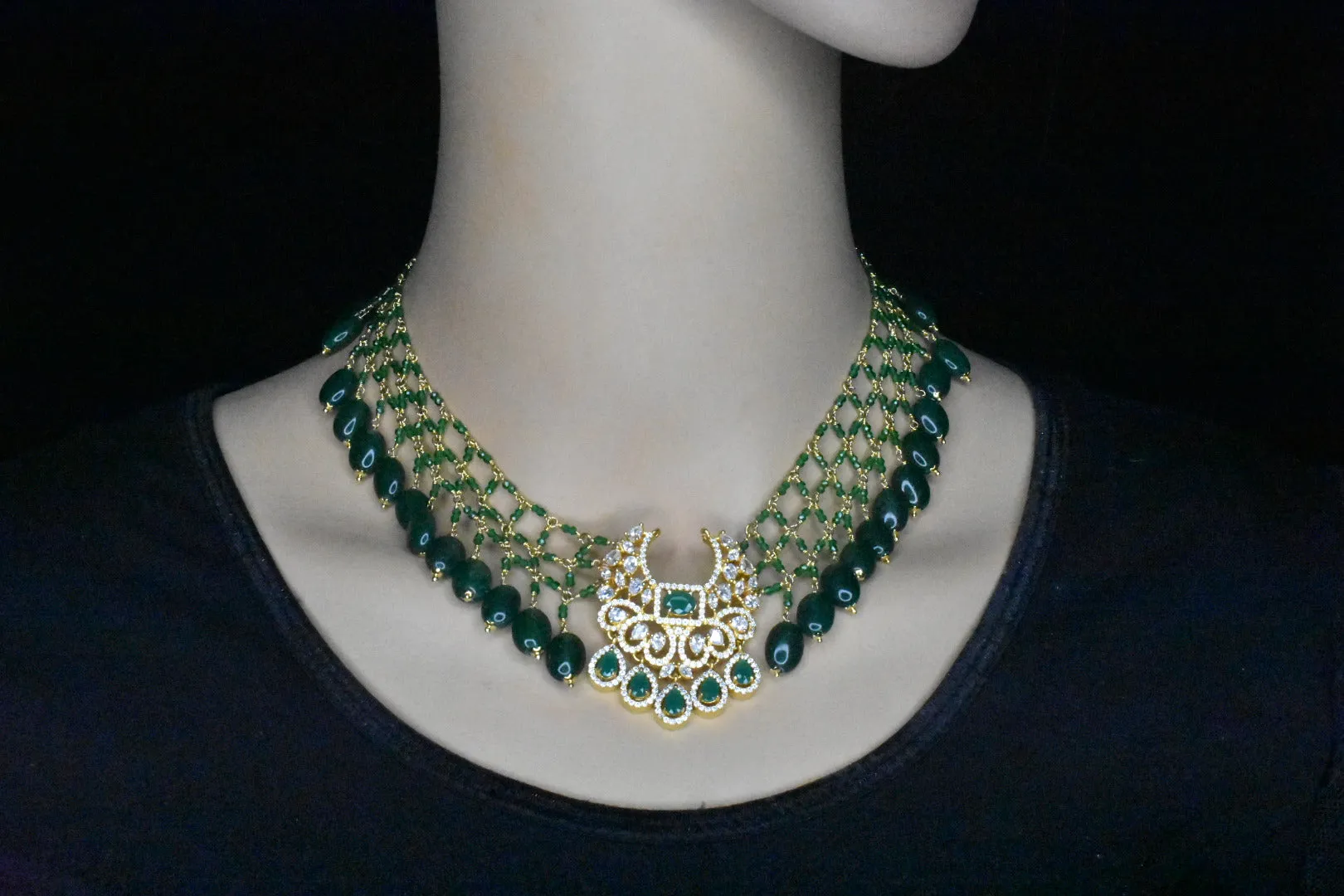 Jaali work Emralds Beeds Necklace Set