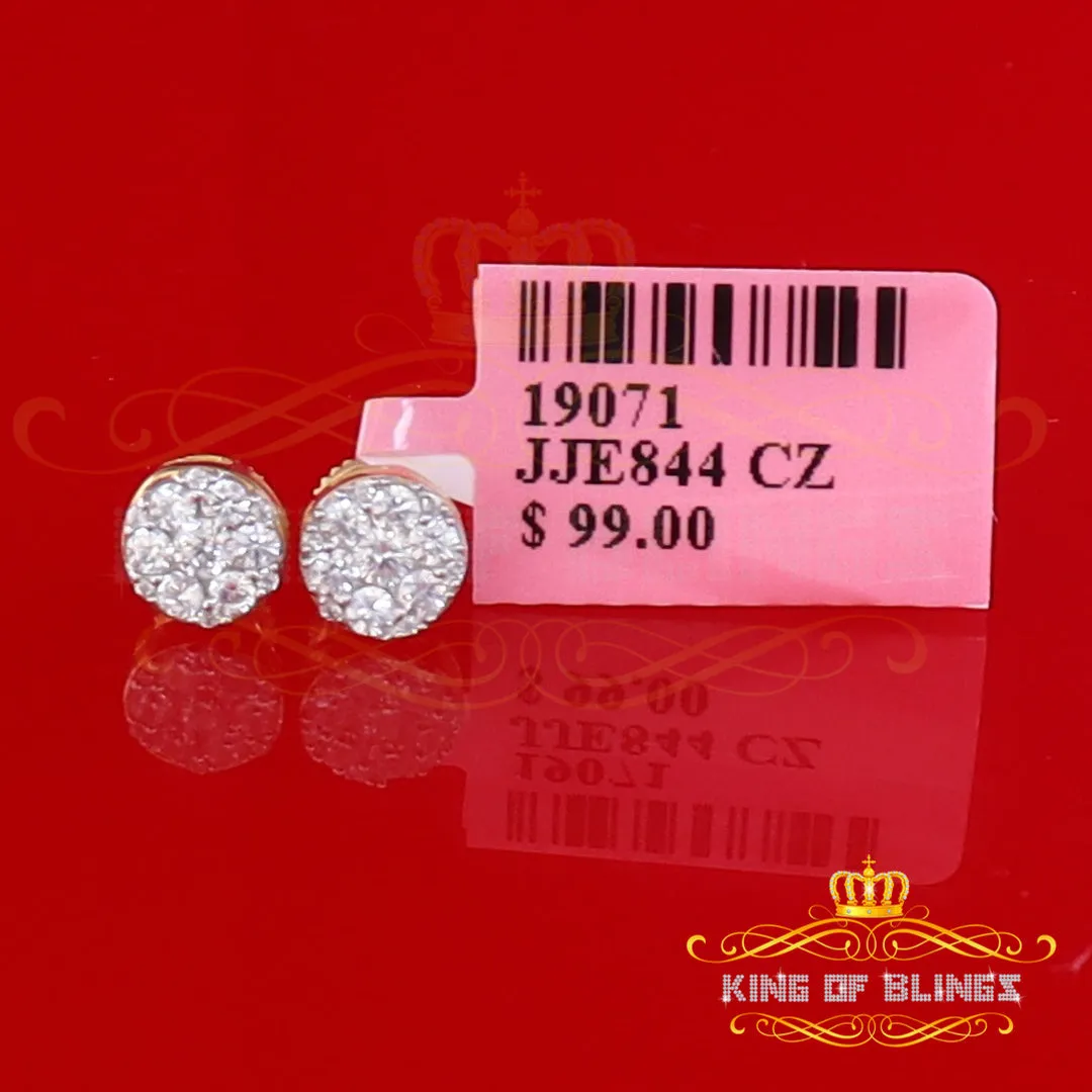 King of Bling's 0.94ct Cubic Zirconia 925 Yellow Silver Women's & Men's Hip Hop Square Earrings