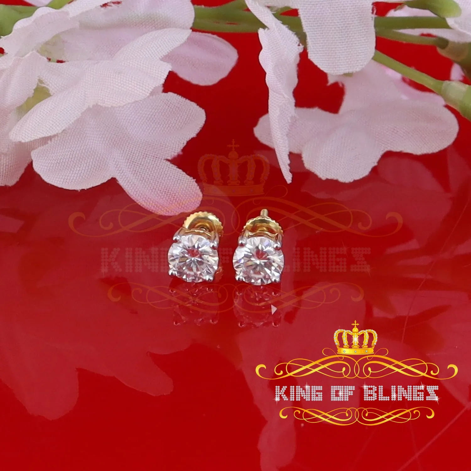 King  of Bling's 1.25ct VVS 'D' Moissanite Men's/Womens 925 Silver Yellow Round Stud Earrings