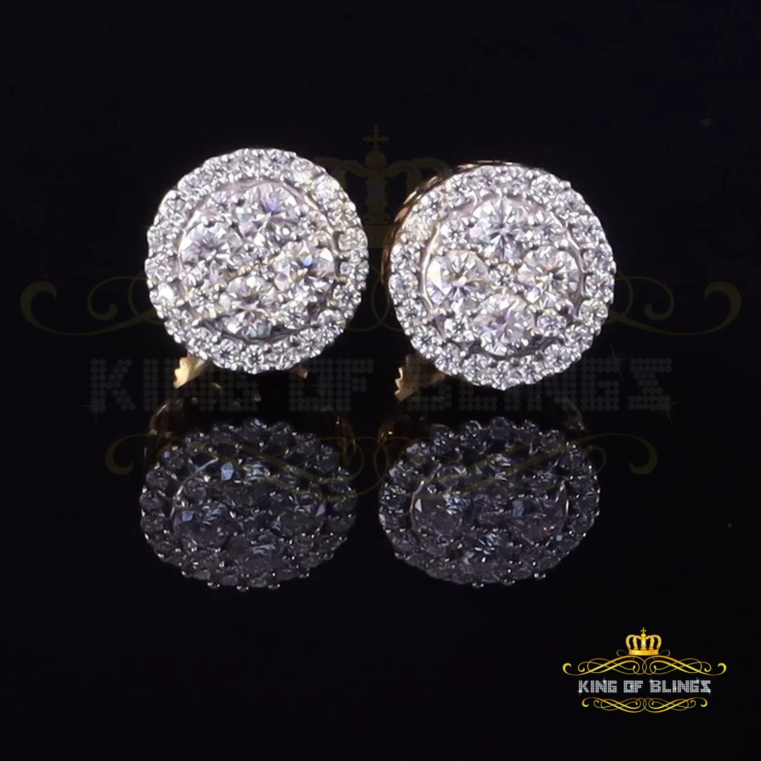 King of Bling's Men's/Womens Silver Yellow 0.50ct VVS 'D' Moissanite Round Stud Earrings