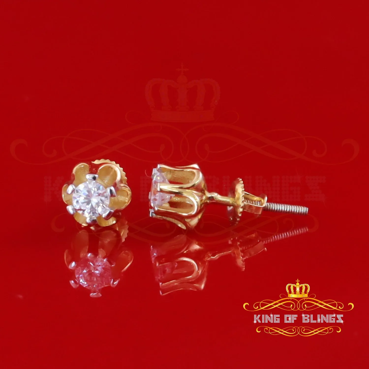 King  of Bling's Women's 925 yellow silver ButterCup stud earrings with 0.33ct VVS 'D' Moissanite