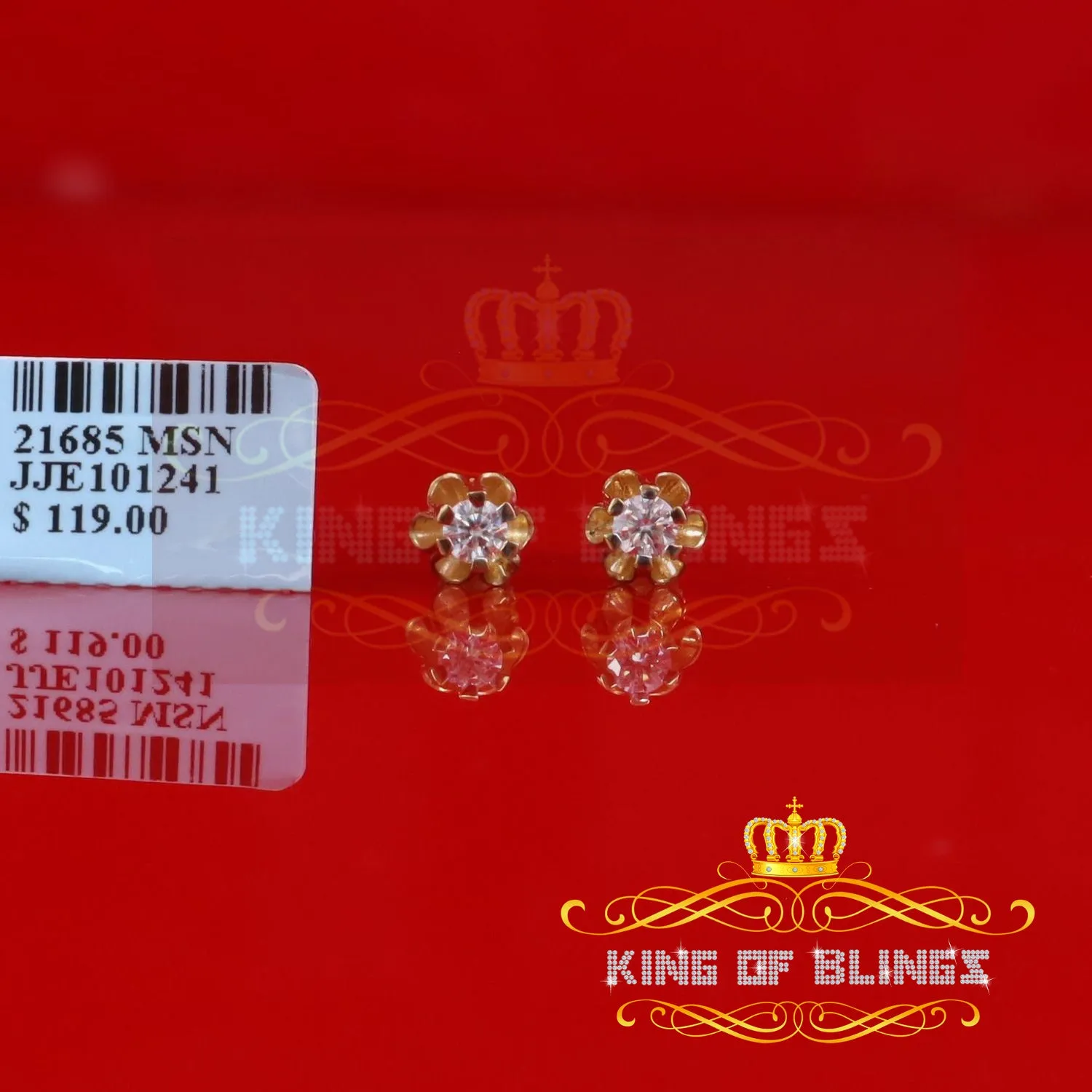 King  of Bling's Women's 925 yellow silver ButterCup stud earrings with 0.33ct VVS 'D' Moissanite