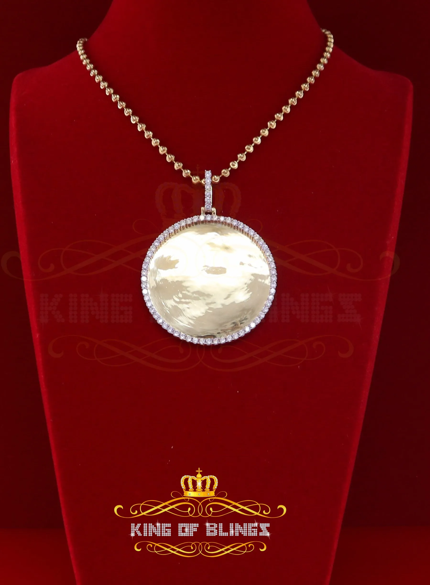 King of Bling's Yellow 1.75" Picture Round Pendant Sterling Silver with 3.96ct Cubic Zirconia