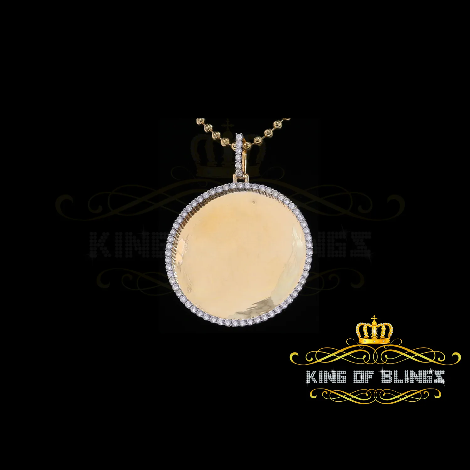 King of Bling's Yellow 1.75" Picture Round Pendant Sterling Silver with 3.96ct Cubic Zirconia