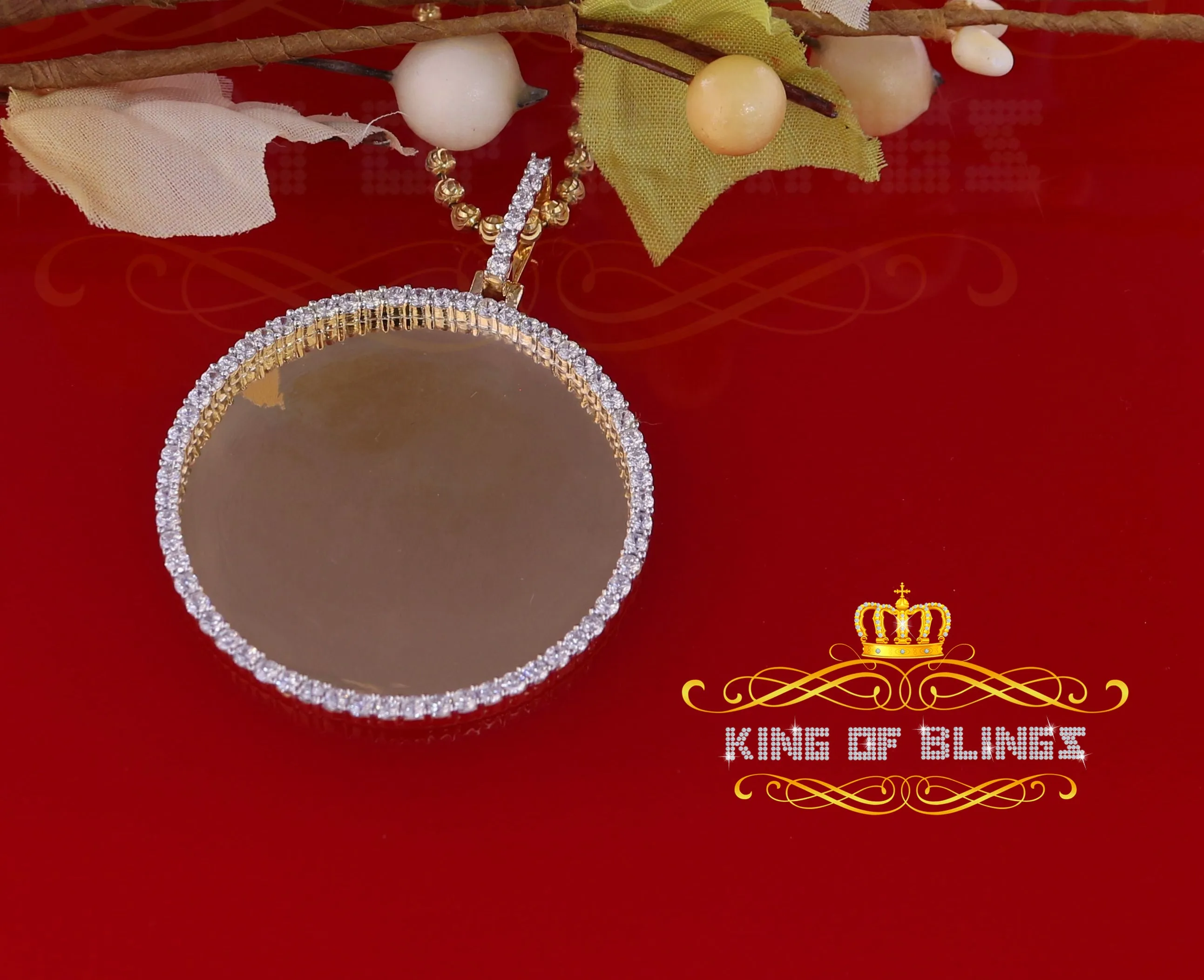 King of Bling's Yellow 1.75" Picture Round Pendant Sterling Silver with 3.96ct Cubic Zirconia