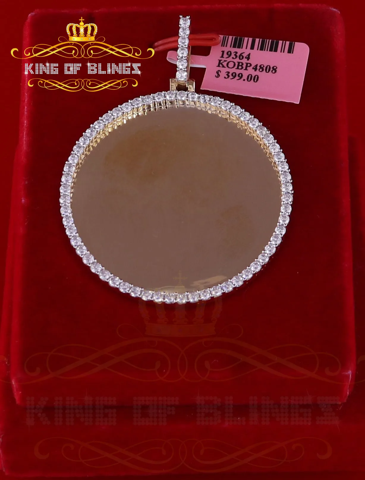 King of Bling's Yellow 1.75" Picture Round Pendant Sterling Silver with 3.96ct Cubic Zirconia