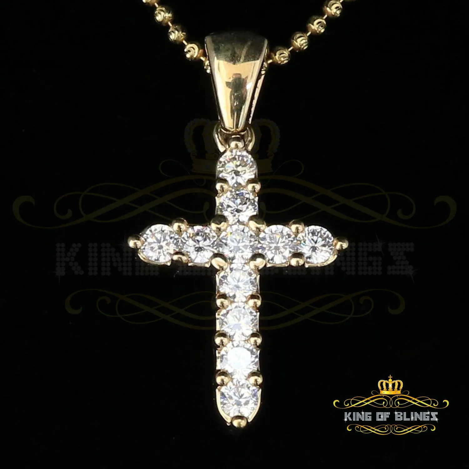 King of Bling's Yellow Sterling Silver Cross Pendant with 4.40ct Cubic Zirconia