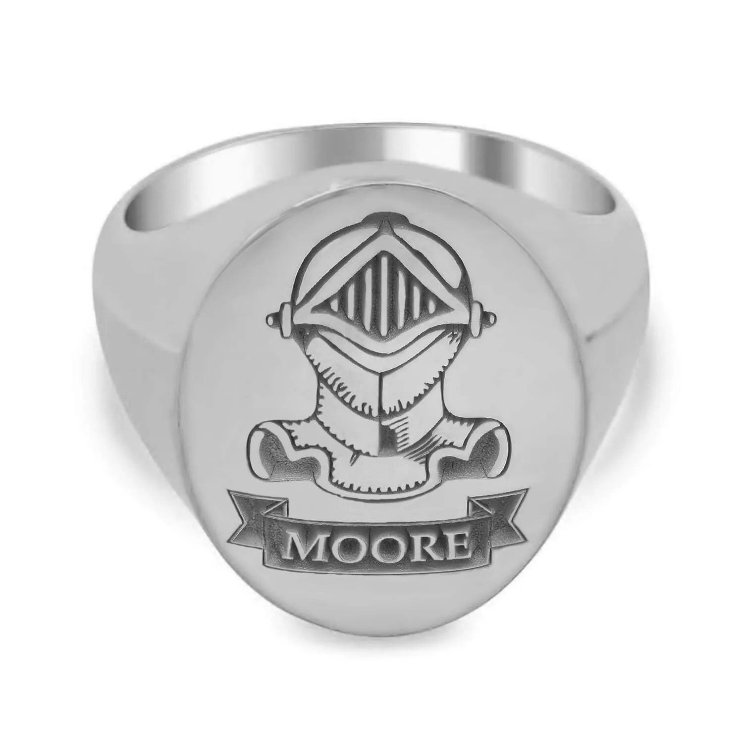 Knight's Helmet Crest Family Name Men's Oval Signet Ring