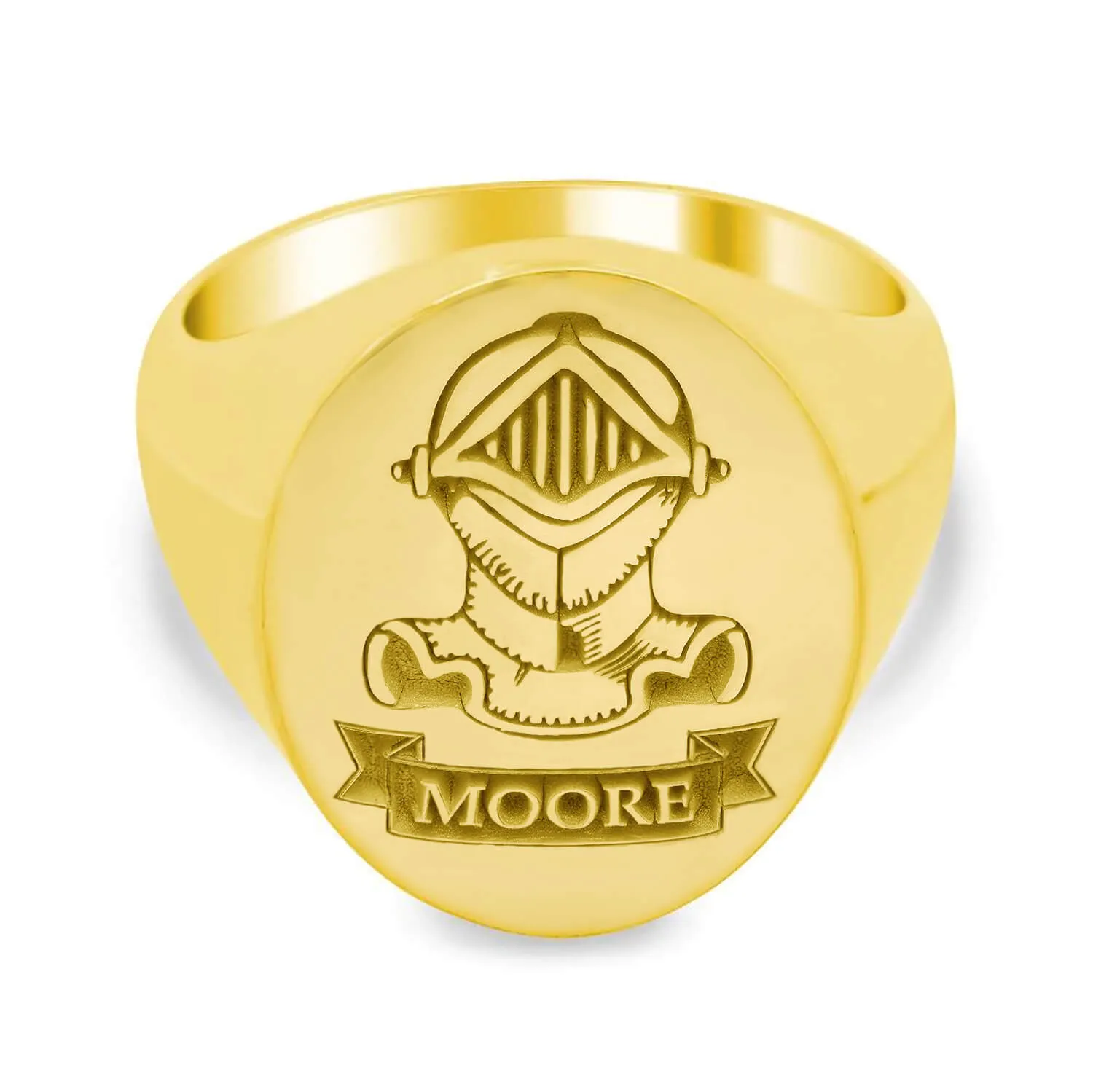 Knight's Helmet Crest Family Name Men's Oval Signet Ring