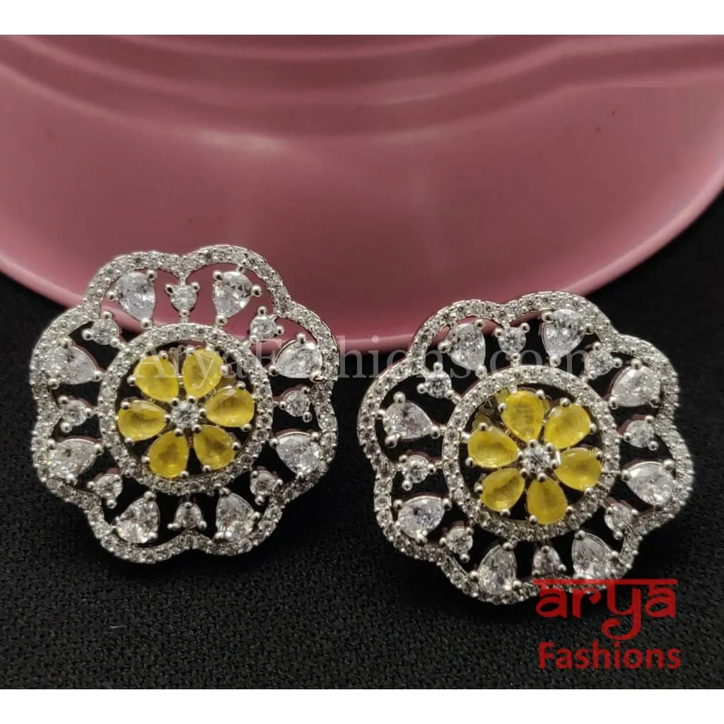 Krisha Silver CZ Studs/ Trendy Bollywood Stud Earrings