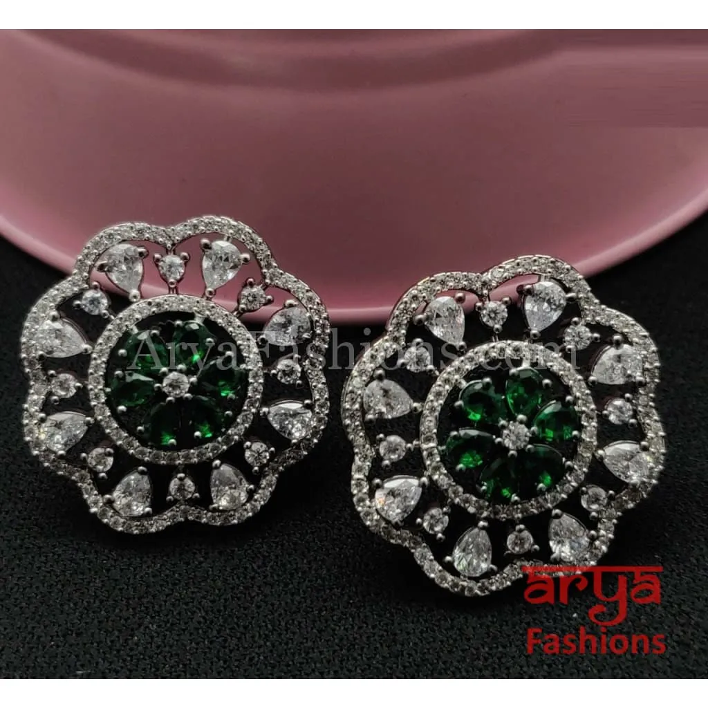 Krisha Silver CZ Studs/ Trendy Bollywood Stud Earrings