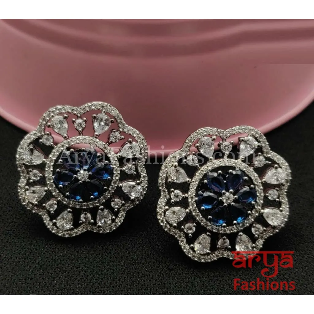 Krisha Silver CZ Studs/ Trendy Bollywood Stud Earrings