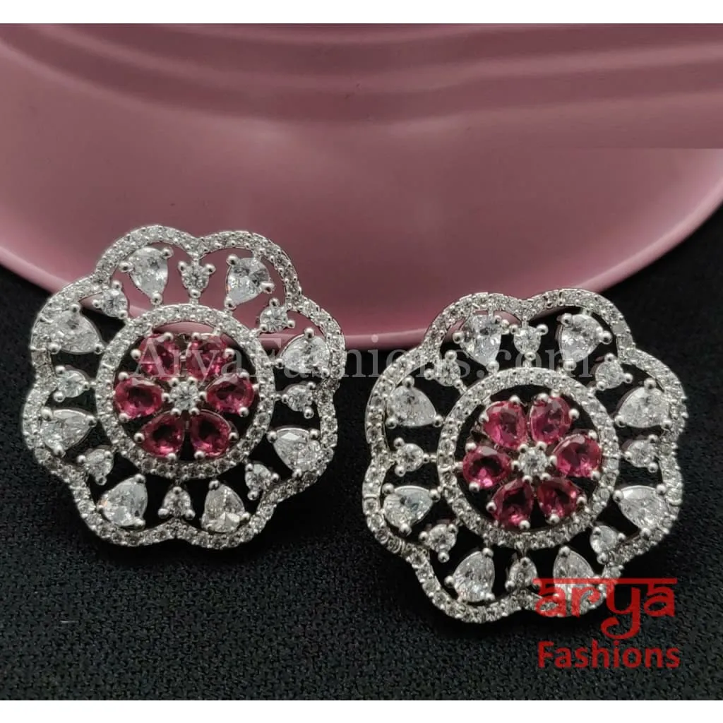 Krisha Silver CZ Studs/ Trendy Bollywood Stud Earrings