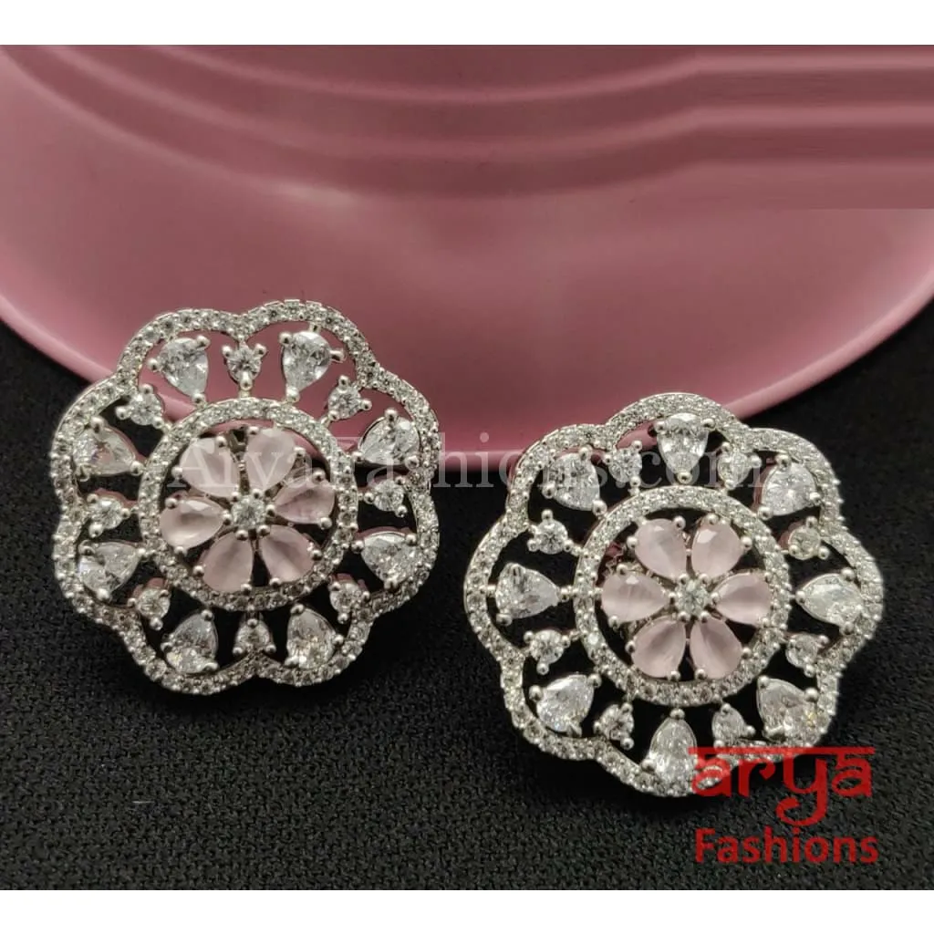 Krisha Silver CZ Studs/ Trendy Bollywood Stud Earrings