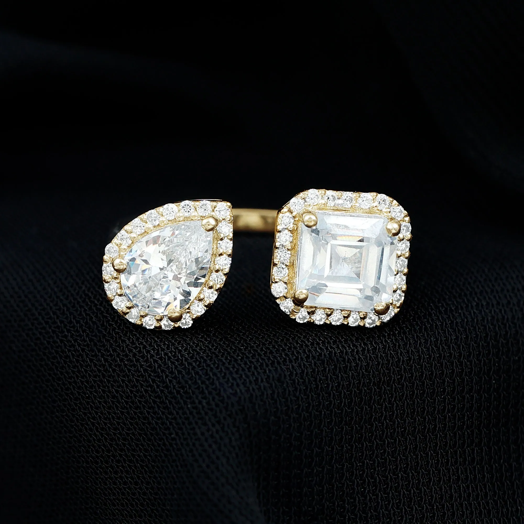 Kylie Inspired Simulated Diamond Two Stone Cuff Ring in Gold