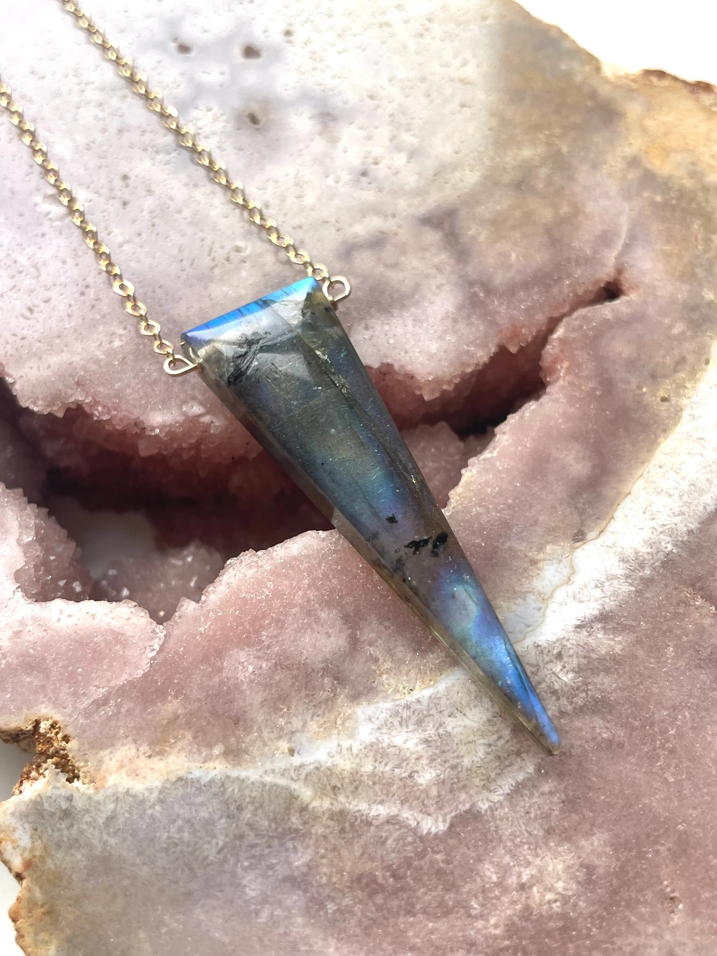 Labradorite dagger point Necklace16” Gold Filled