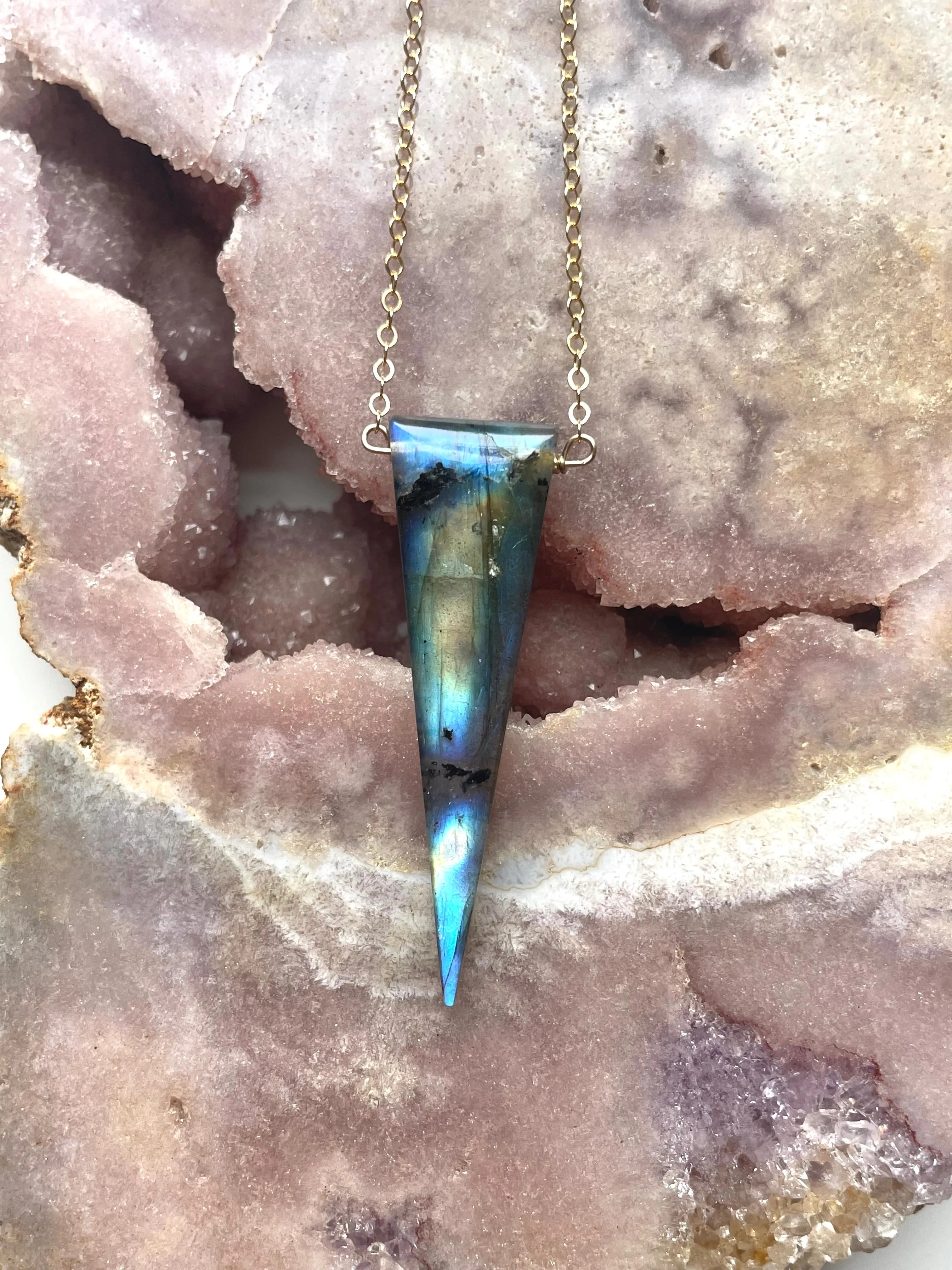 Labradorite dagger point Necklace16” Gold Filled