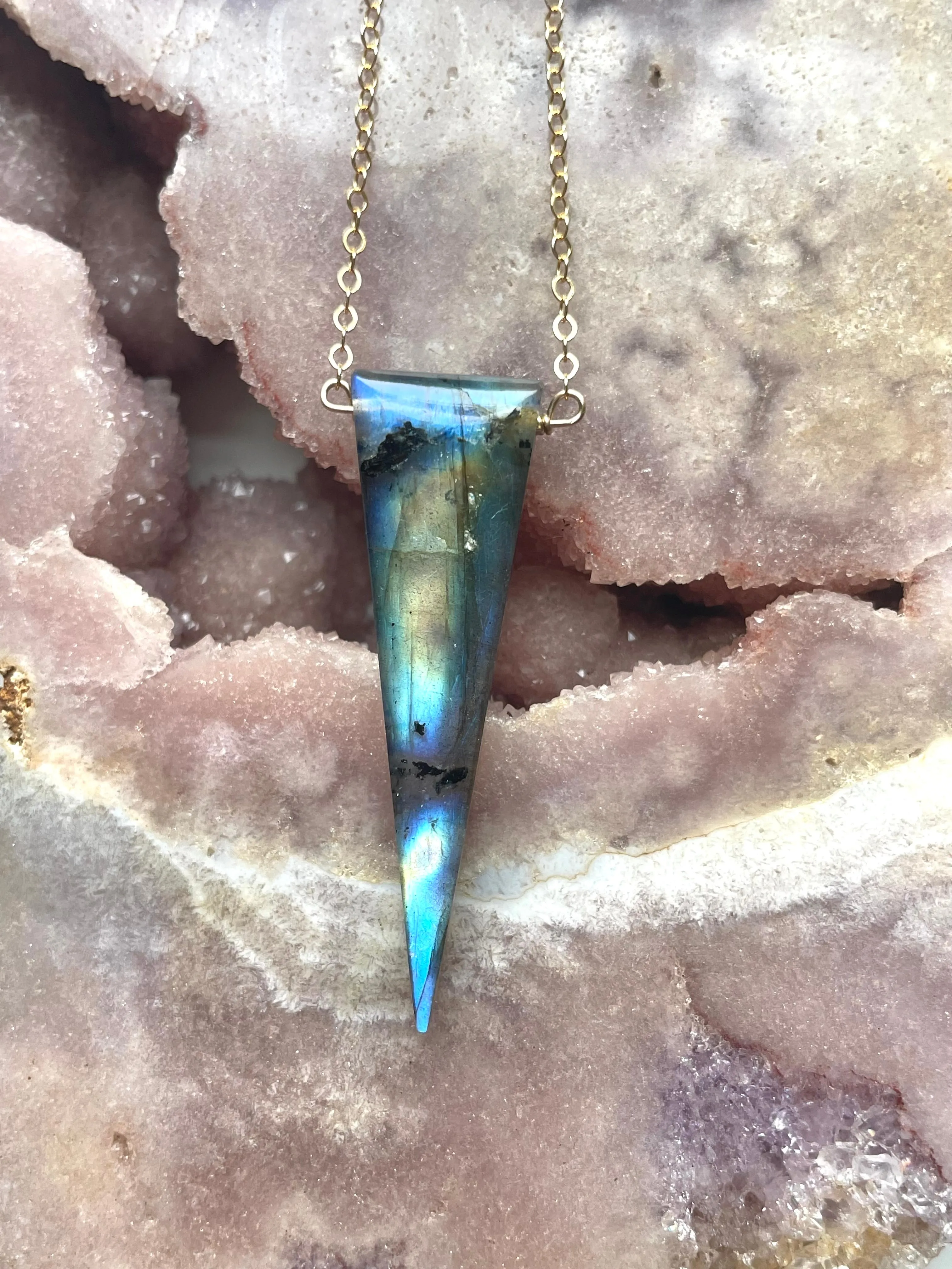 Labradorite dagger point Necklace16” Gold Filled