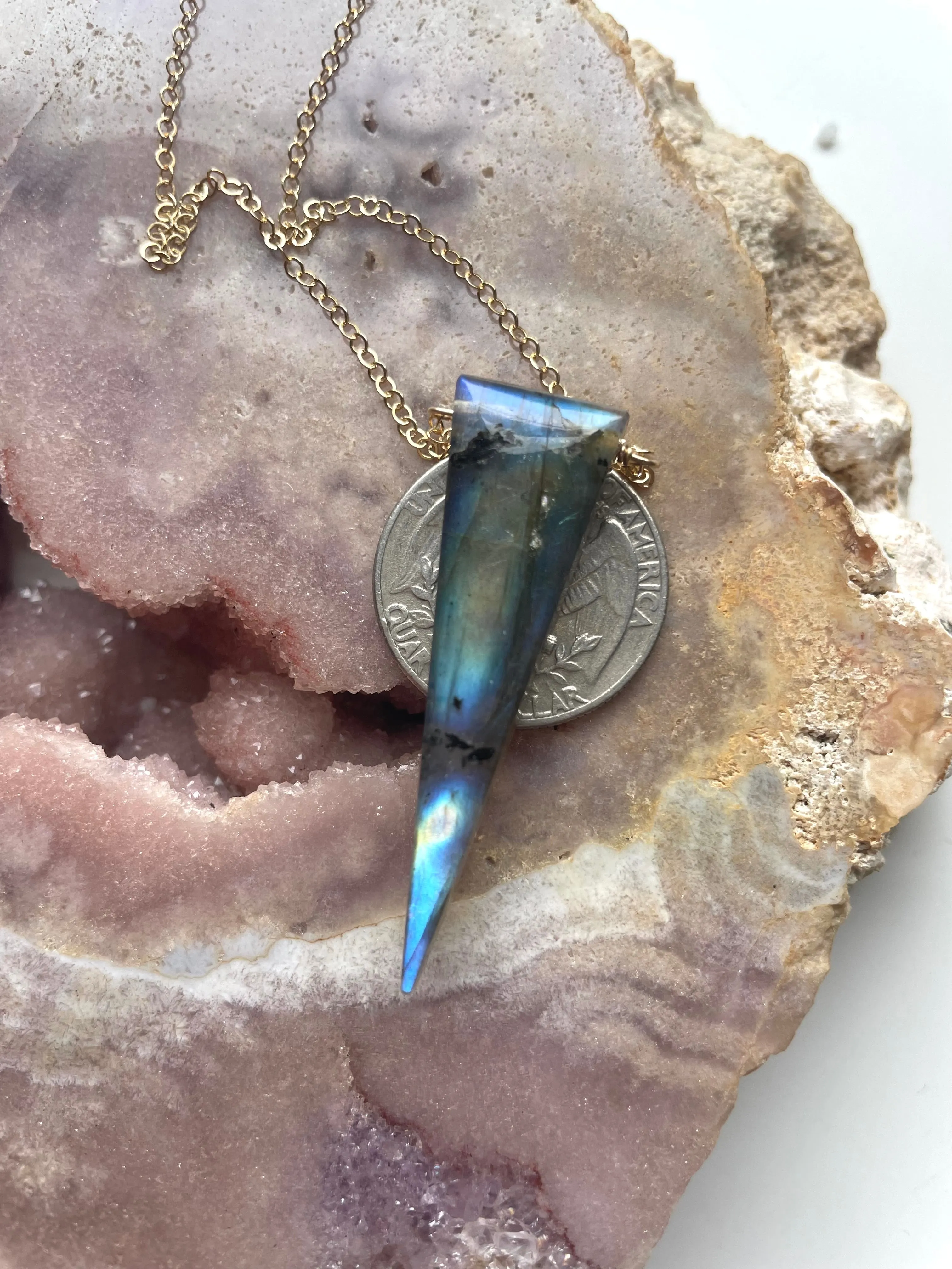 Labradorite dagger point Necklace16” Gold Filled