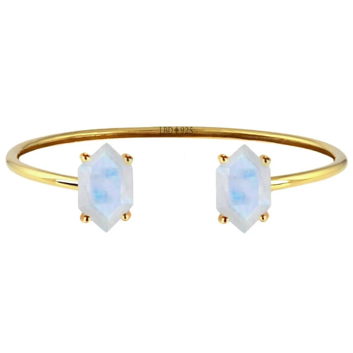 Laihas Miraculous Hexagon Gold Moonstone Cuff Bangle