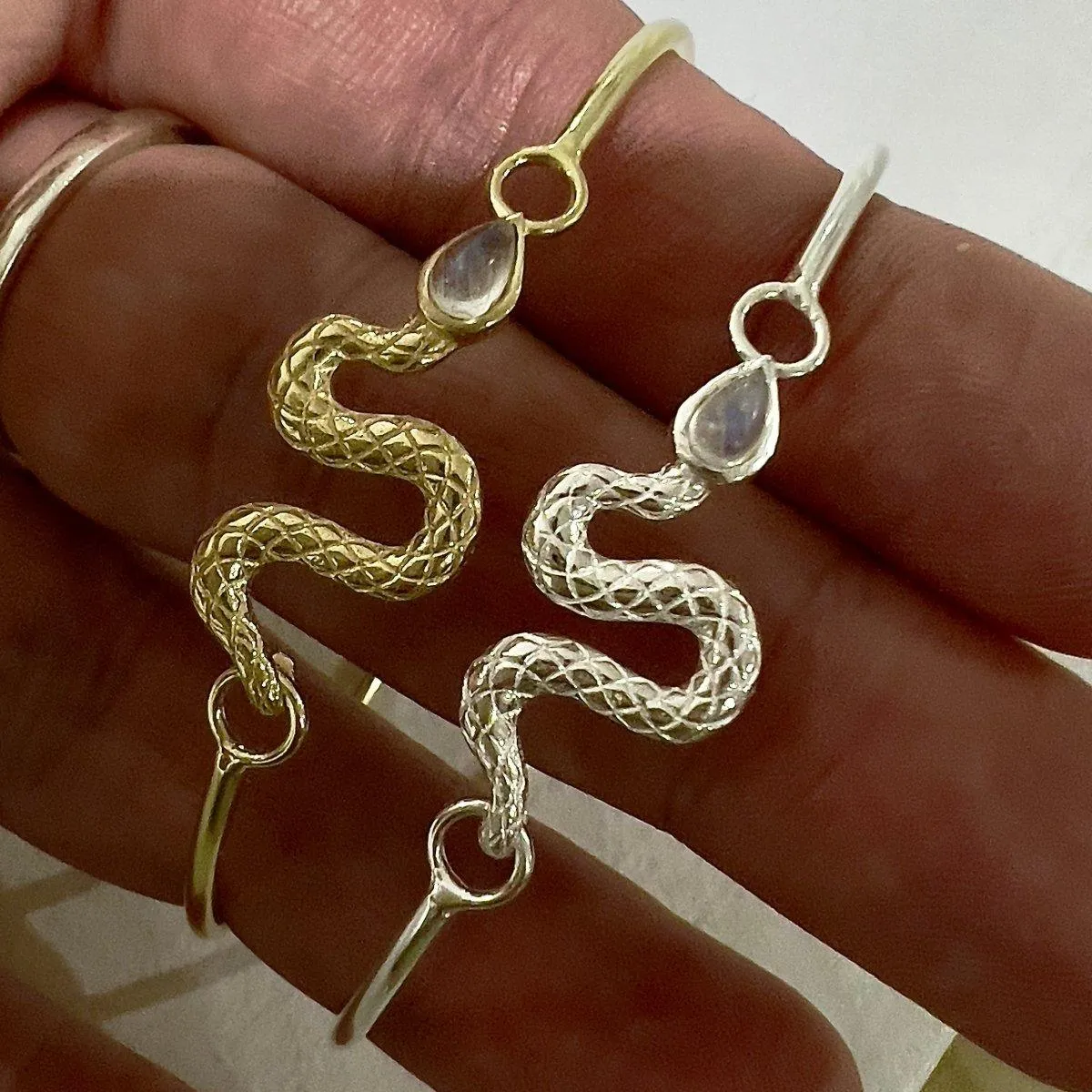 Laihas New Beginnings Gold Moonstone Snake Bangle Bracelet