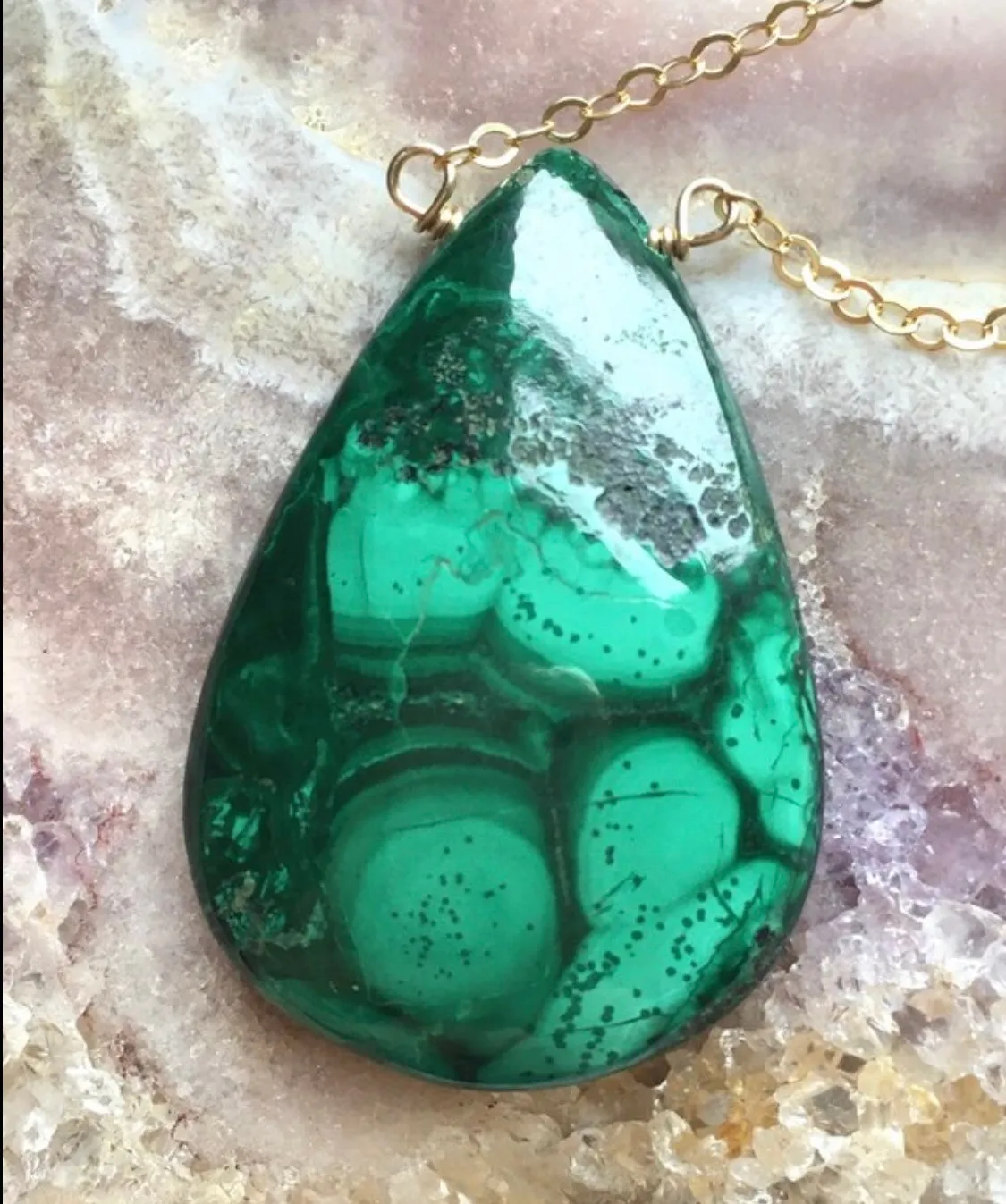 Large Malachite Statement Necklace on Gold