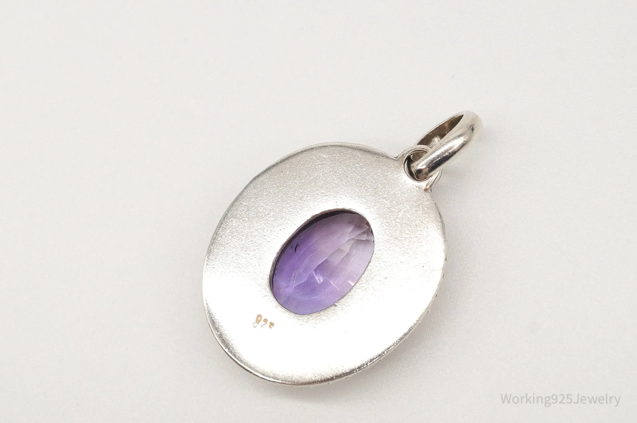 Large Vintage Amethyst Two Tone Sterling Silver Pendant