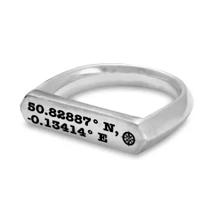 Latitude Longitude Coordinates Bar Silver Signet Ring