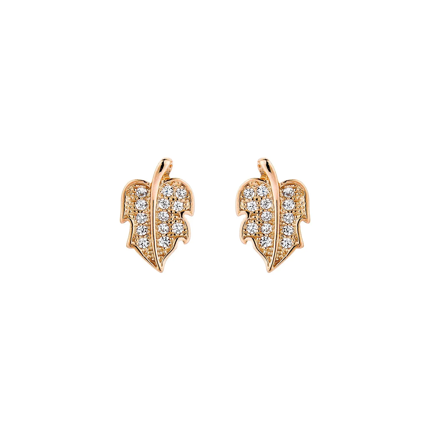 Leaf Earrings - Gold with White CZ