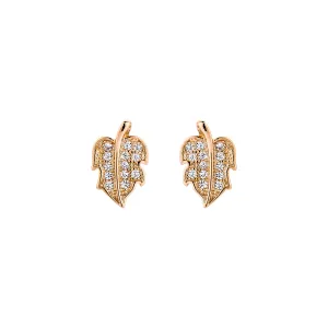 Leaf Earrings - Gold with White CZ