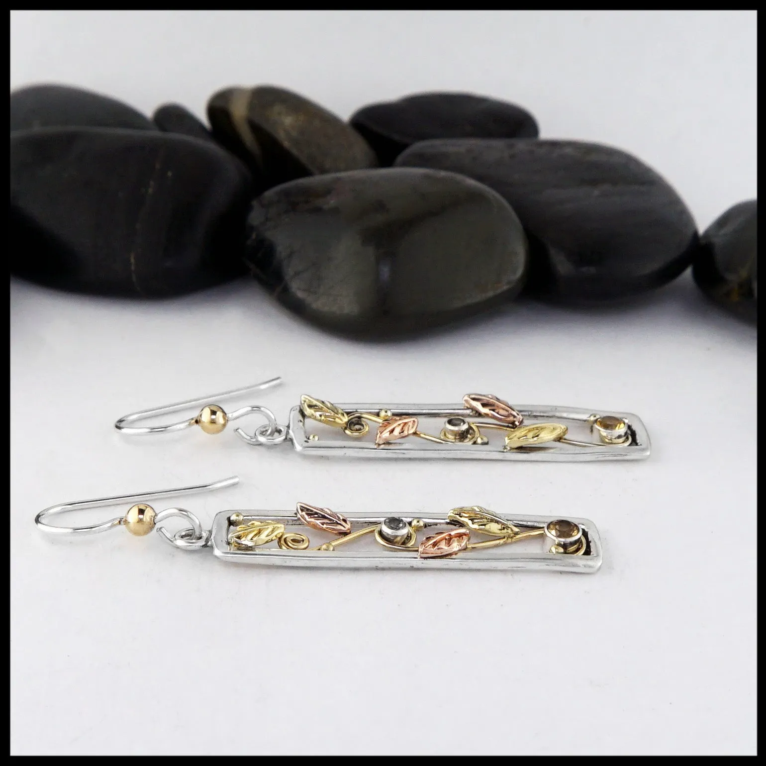 Leaf Frame Earrings with Citrine