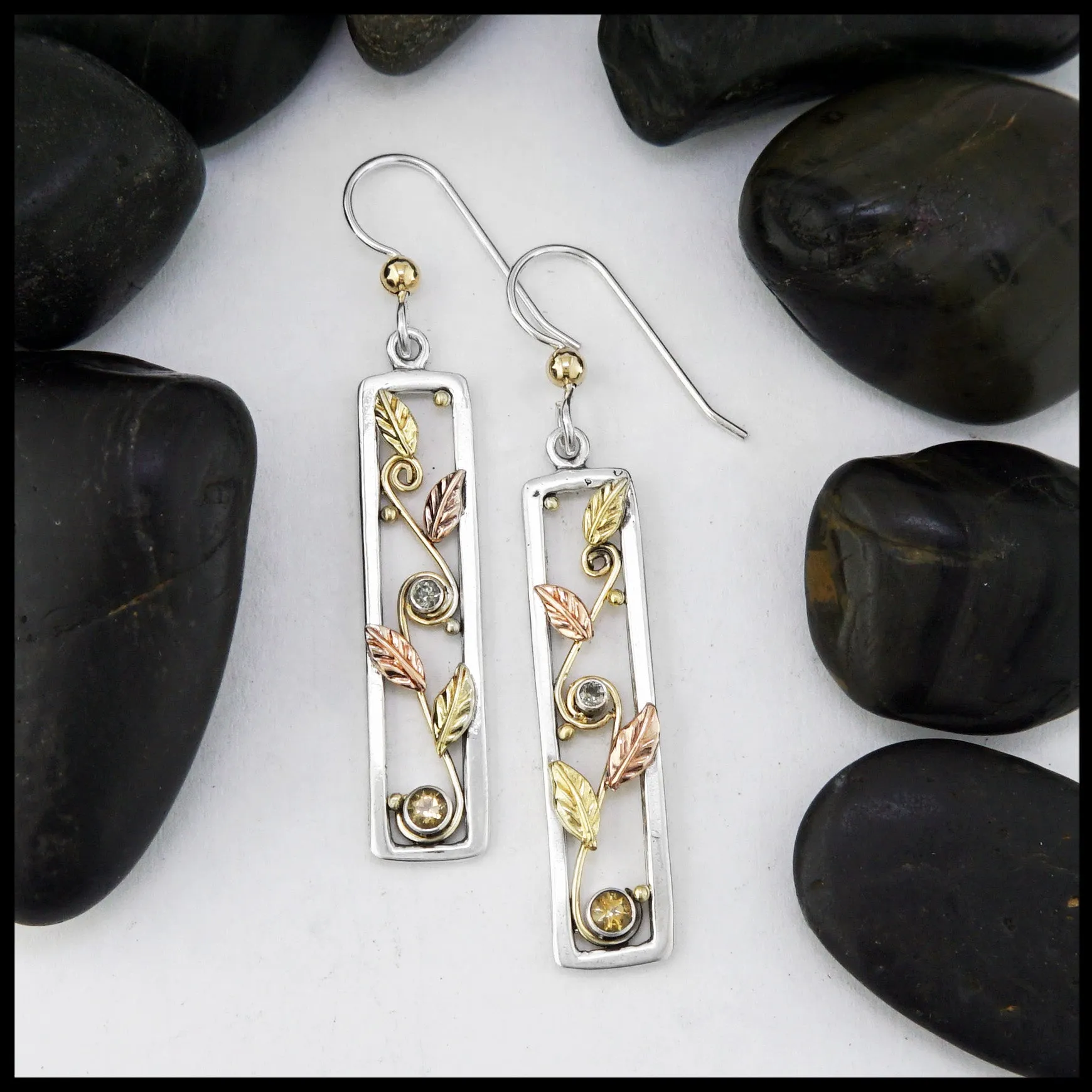 Leaf Frame Earrings with Citrine