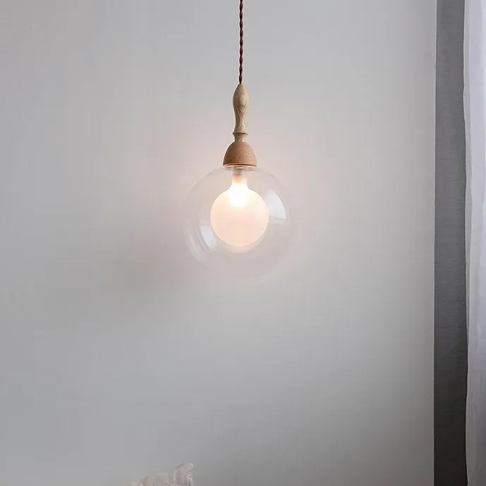 LED Double Layer Glass Wood Holder Pendant Light