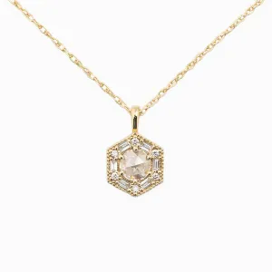 Lila Hexagon Necklace - 5mm Rosecut Diamond Necklace, 14k yellow gold (One of a kind)