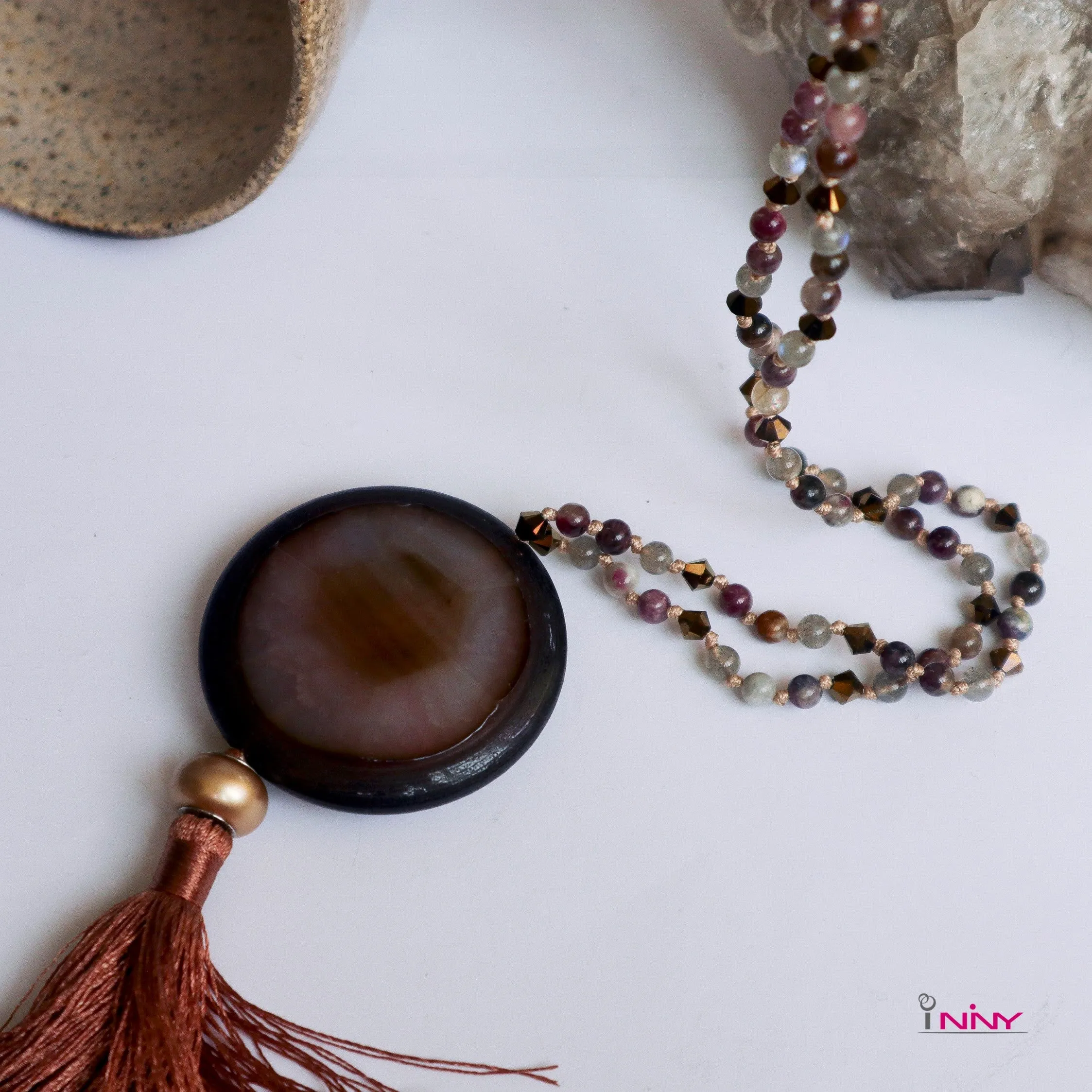 Long Necklace of Tassel Gemstone