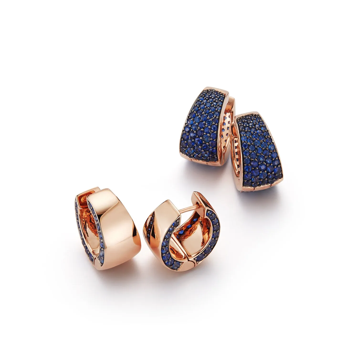 LYTTON 18K AND ALL BLUE SAPPHIRE TAPERING HOOP EARRINGS