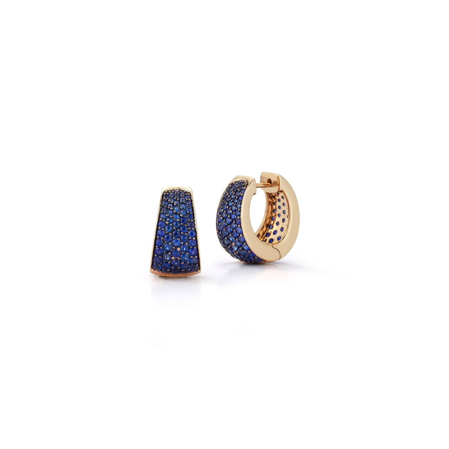 LYTTON 18K AND ALL BLUE SAPPHIRE TAPERING HOOP EARRINGS