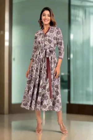 Mauve Ajrakh Printed Long Dress