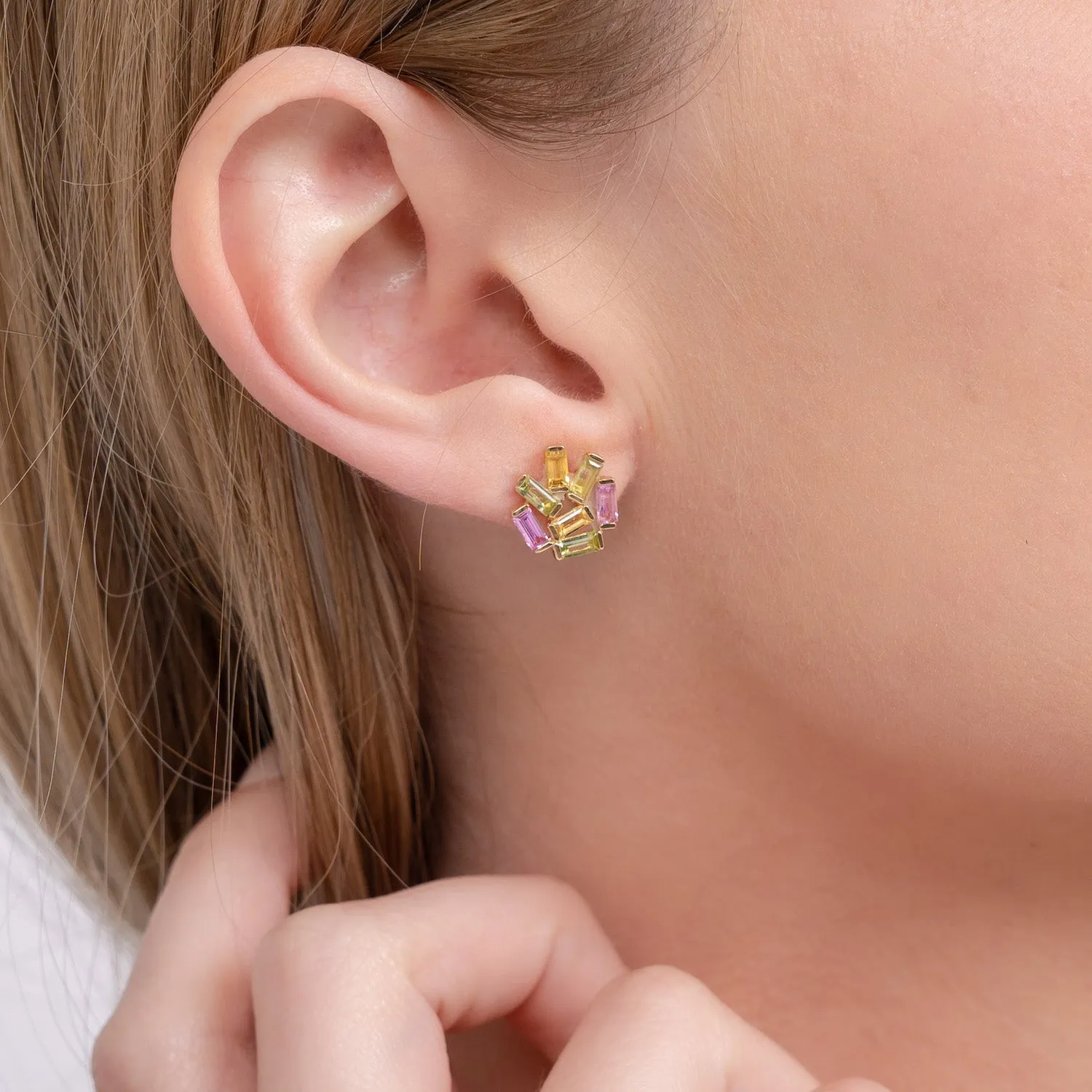 Medium Jubilation Studs: Pink and Orange Sapphire