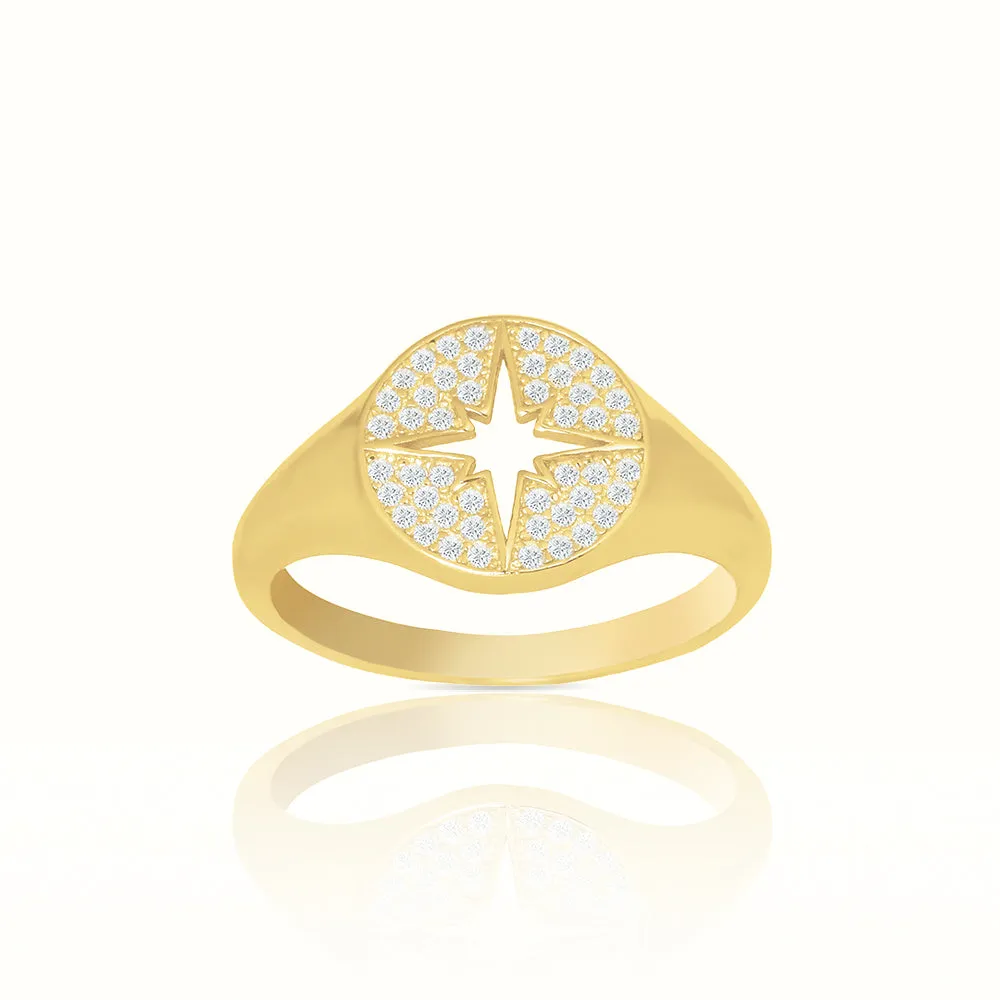 Men's Vermeil Diamond Shinning Star Signet Ring