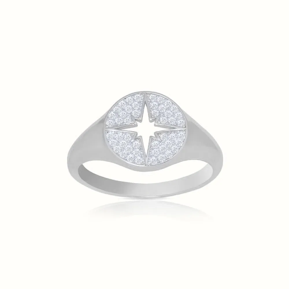 Men's Vermeil Diamond Shinning Star Signet Ring