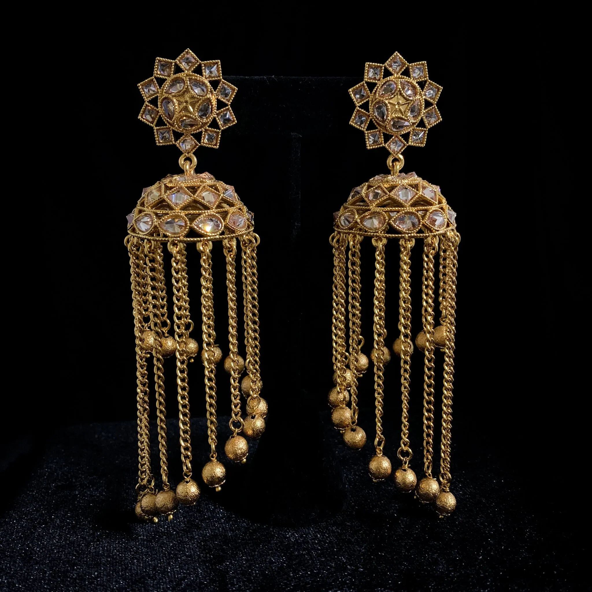 Mesmerizing Chandelier Jhumka Earring with Champagne CZ stones