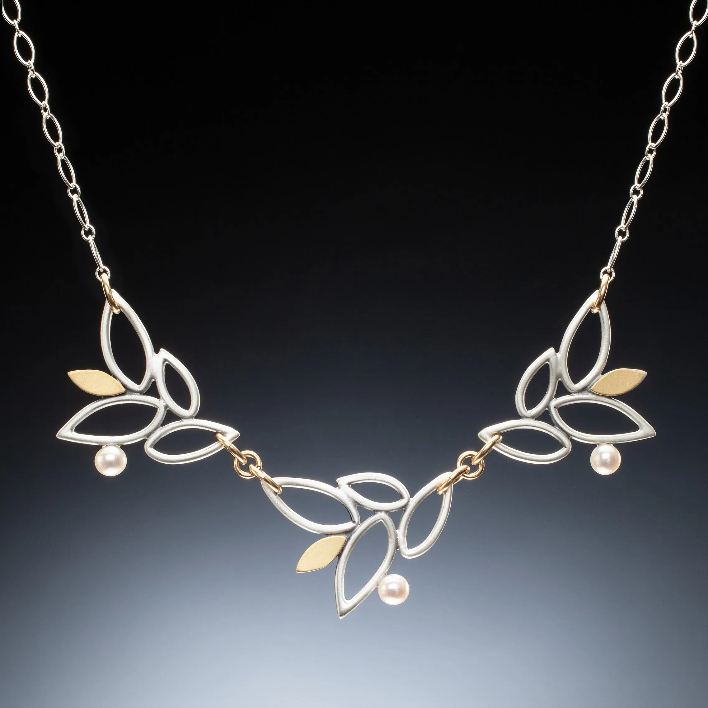 Mixed Metal Lace Leaf Necklace