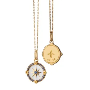 Monica Rich Kosann 18K Yellow Gold White Enamel and Sapphire Compass Pendant Necklace