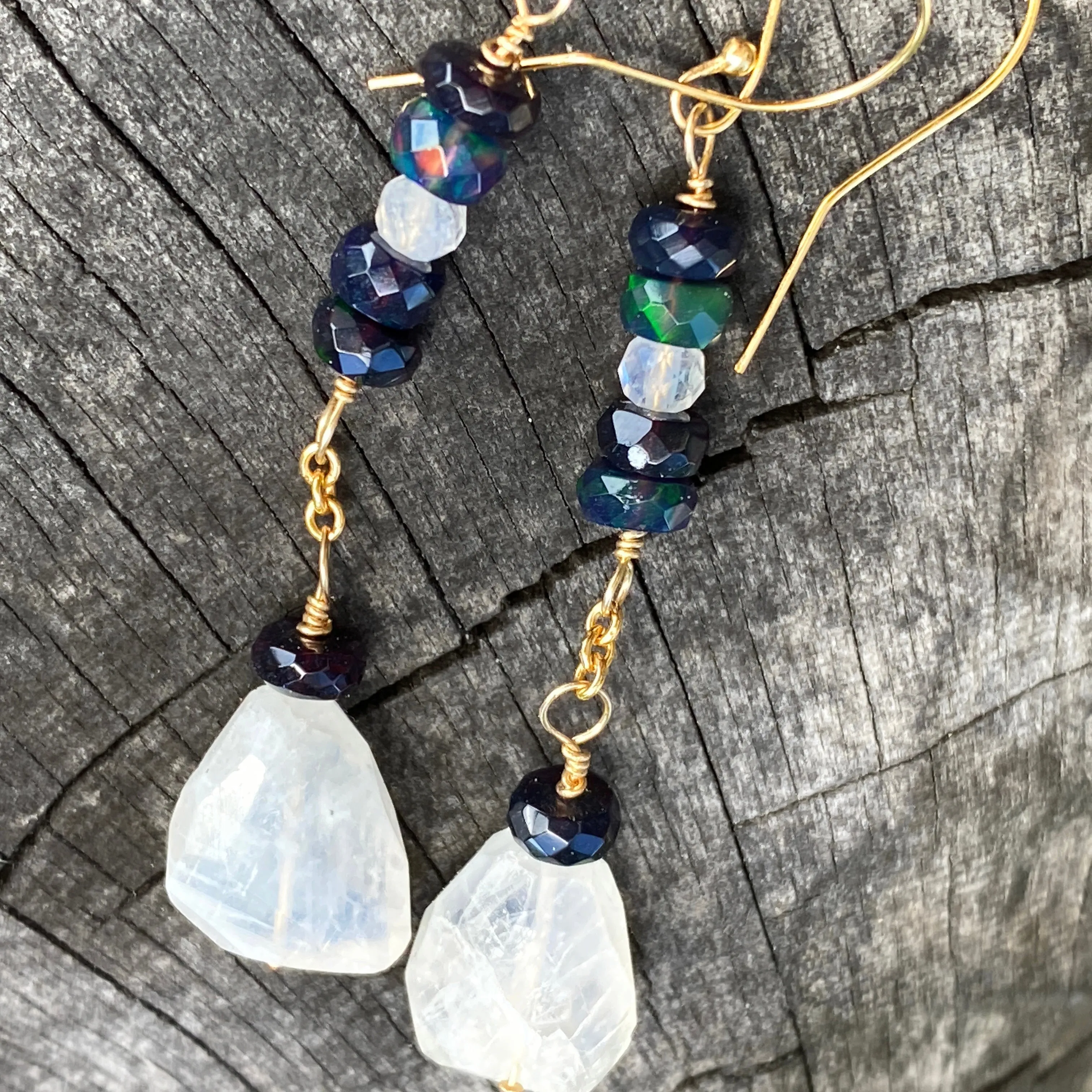 Moonstone & Black Welo Opal Mystic Earrings