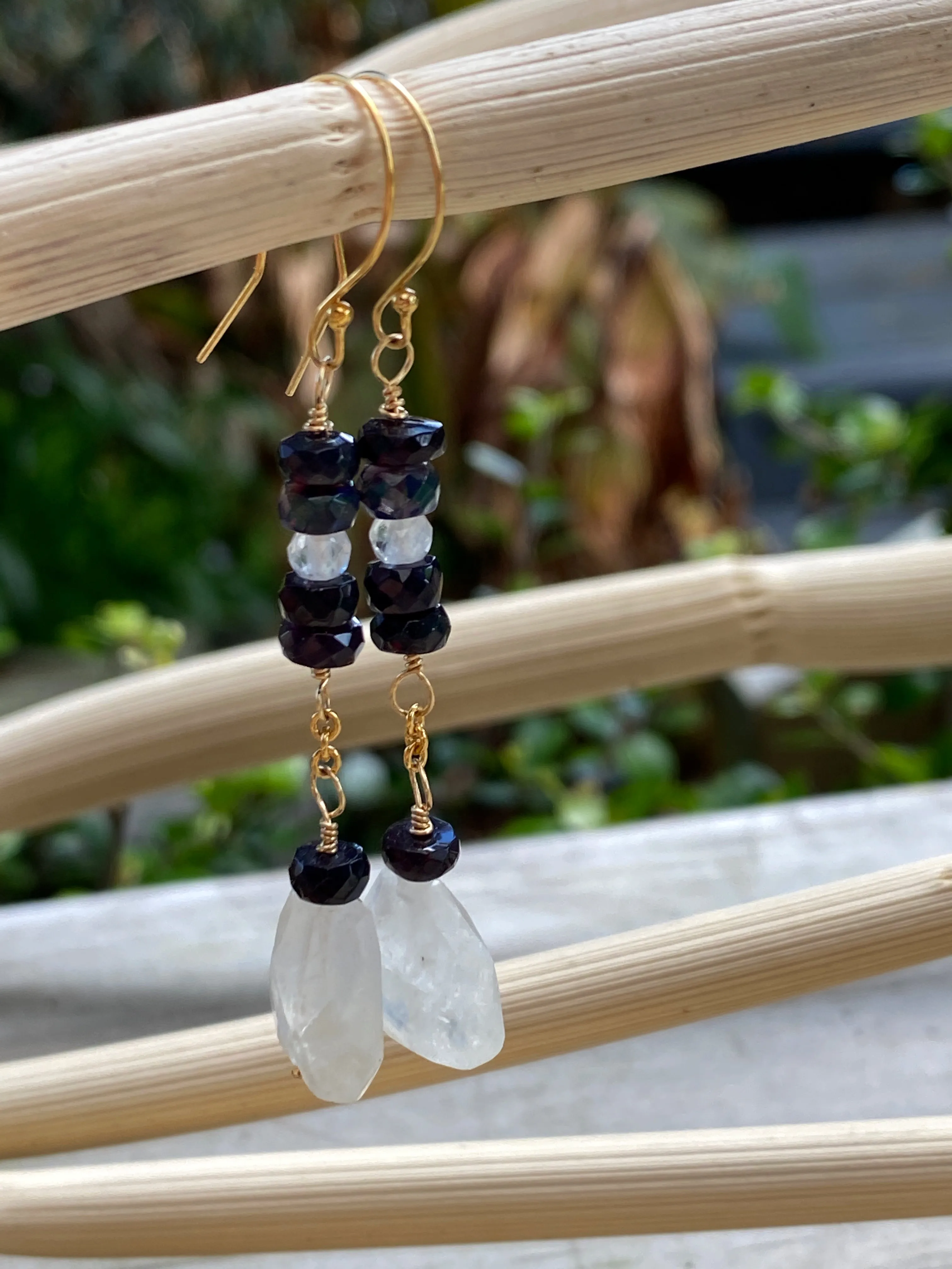 Moonstone & Black Welo Opal Mystic Earrings