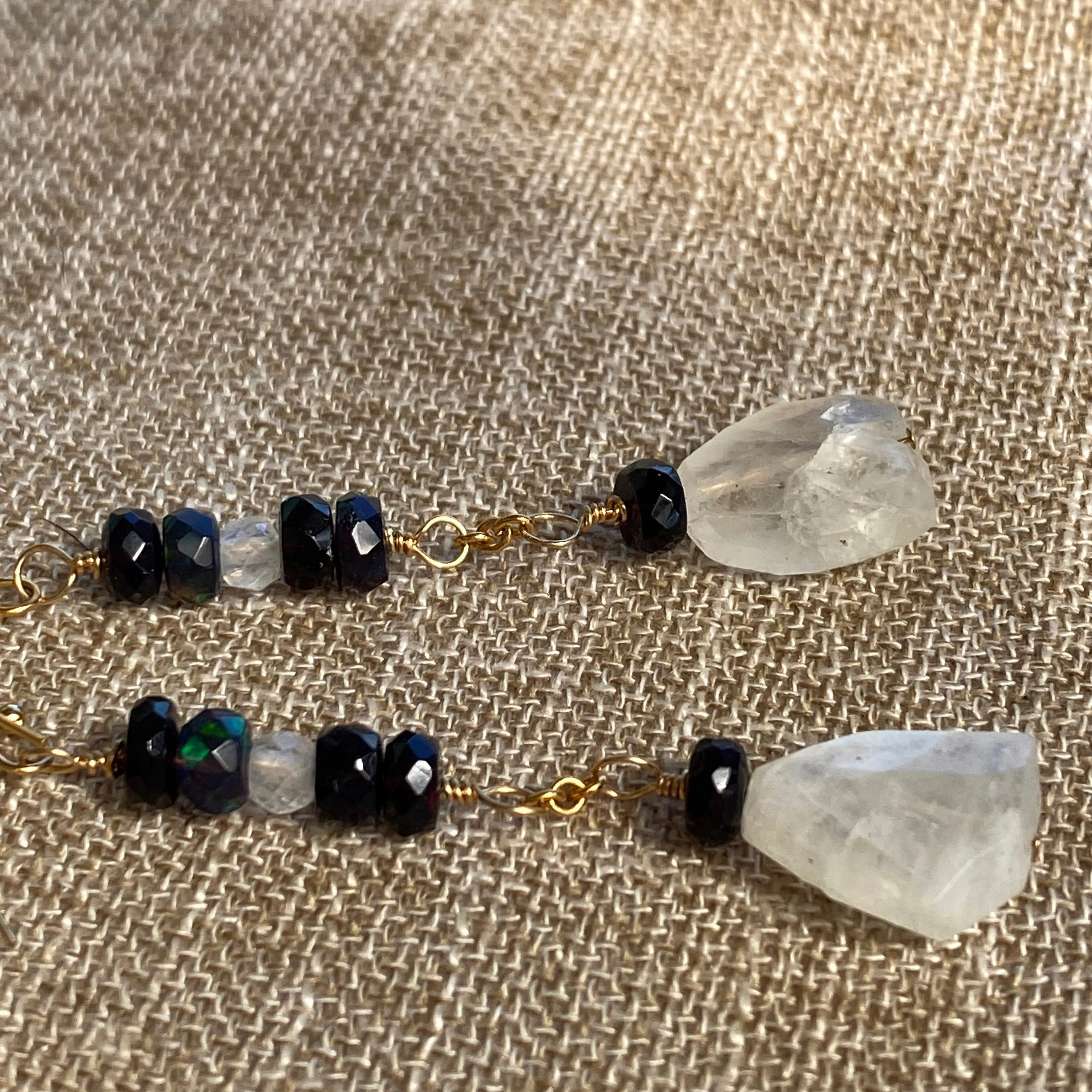 Moonstone & Black Welo Opal Mystic Earrings