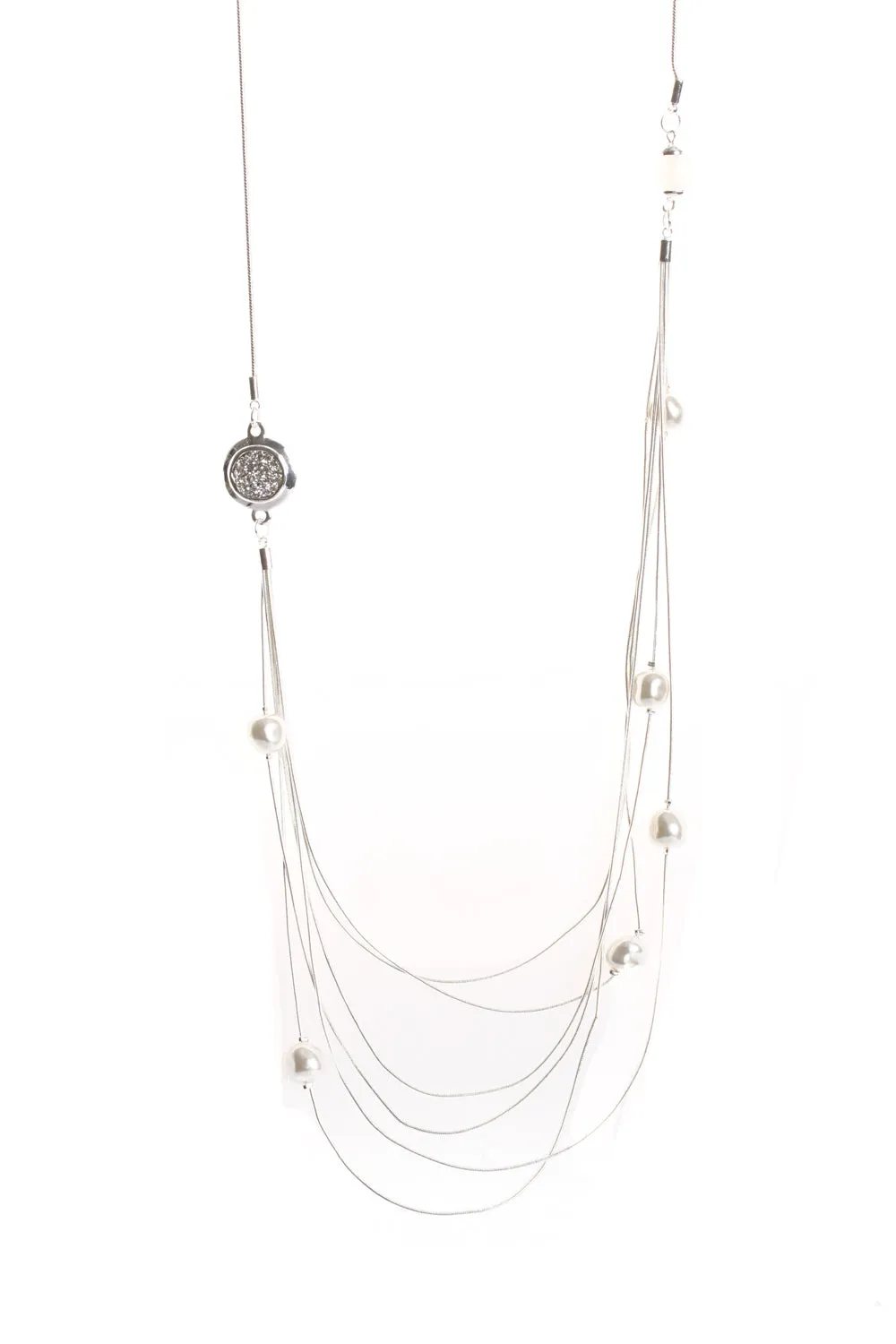 Multiple Layered Pearl Diamante Long Necklace