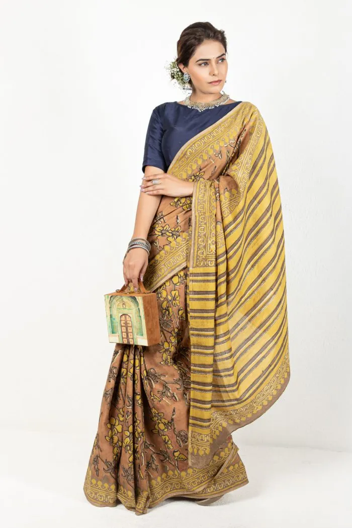 Mustard And Brown Saree